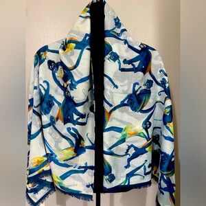 100% Wool Extra Large Scarf Square wrap poncho Monkey Print